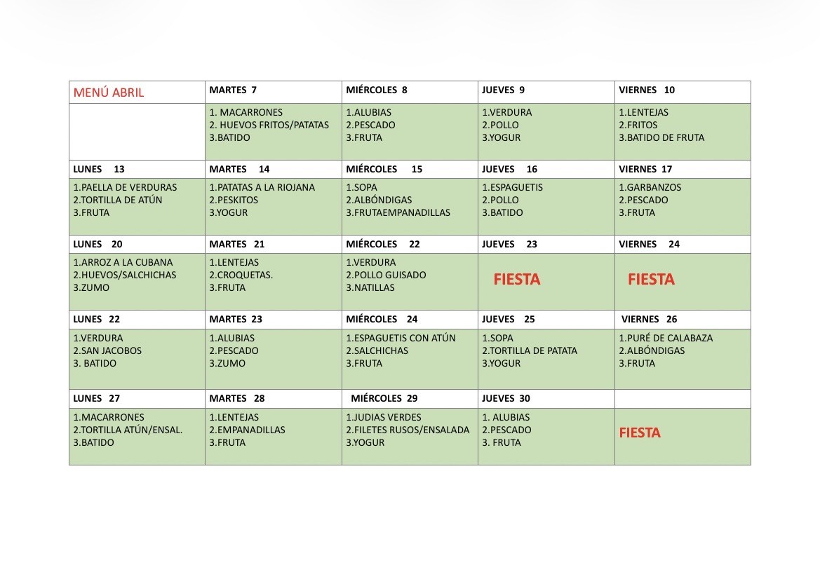 MENU ABRIL 2026